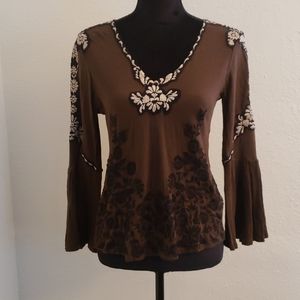 Lucky Brand embroided long sleeve top